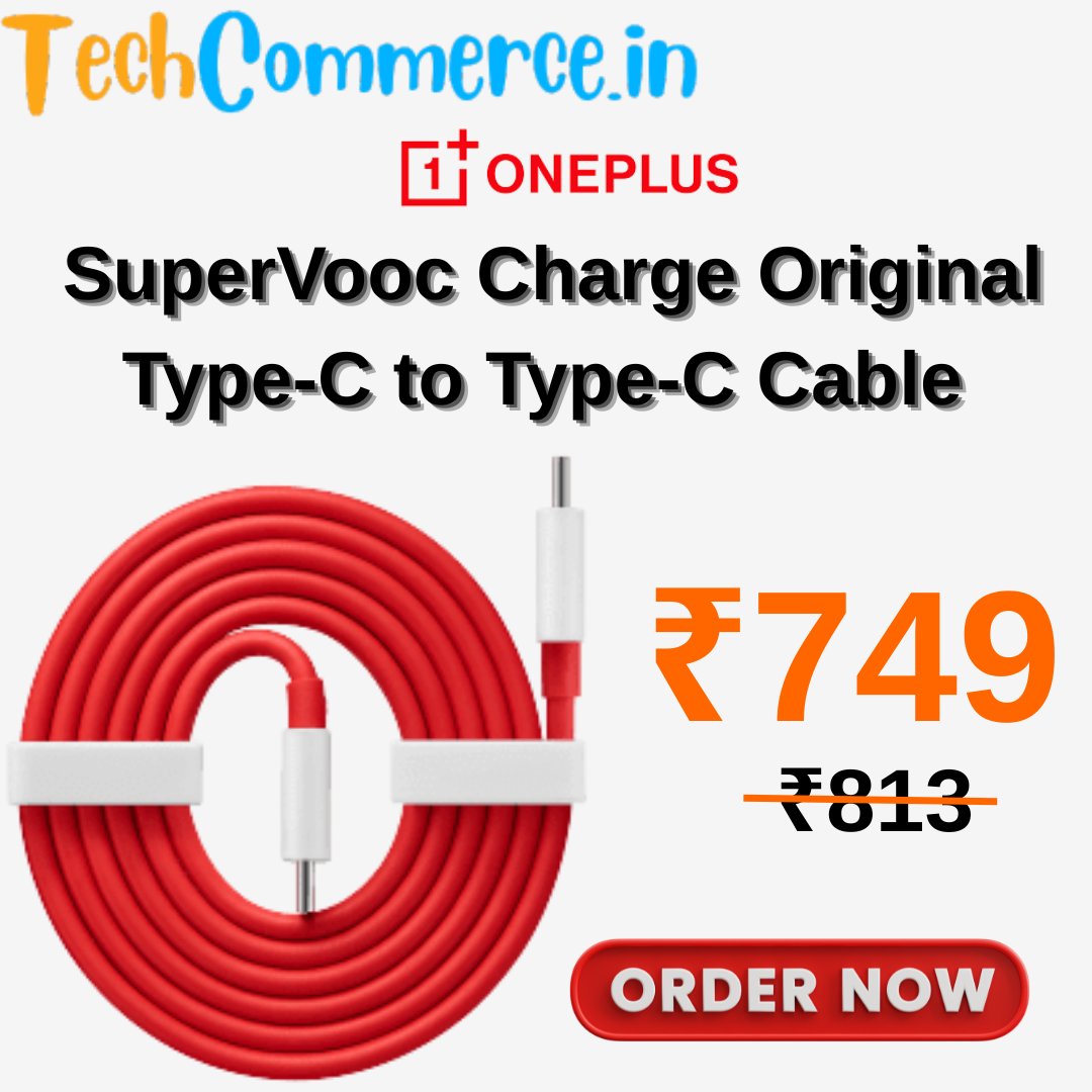 Techcommerce2's tweet image. OnePlus SuperVooc Charge Original Type-C to Type-C Cable 
Click to buy now - shorturl.at/Xuo5c 
#OnePlusCable
#SuperVoocCharge
#TypeCToTypeC
#FastCharging
#OnePlusAccessories
#ChargingCable
#OriginalOnePlus
#TechAccessories
#PowerUpFast
#ChargeLikeAPro
#SuperFastCharge