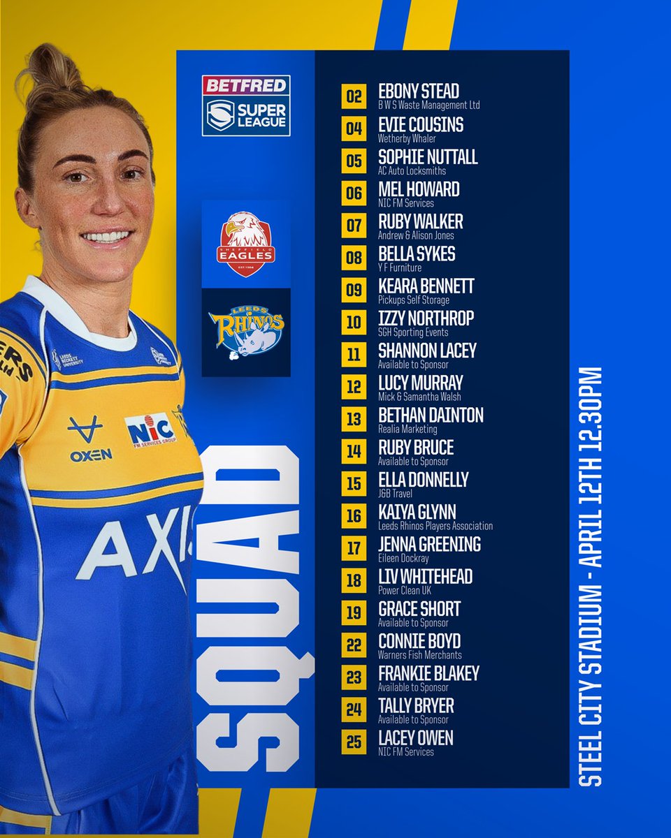 Leeds Rhinos (@leedsrhinos) on Twitter photo SQUAD NEWS | Bethan Dainton returns for Leeds Rhinos Women for this Saturday's <a href="/TheChallengeCup/">Betfred Challenge Cup</a> game against <a href="/SheffieldEagles/">Sheffield Eagles</a>
π tinyurl.com/mrh5f5bj SQUAD NEWS | Bethan Dainton returns for Leeds Rhinos Women for this Saturday's <a href="/TheChallengeCup/">Betfred Challenge Cup</a> game against <a href="/SheffieldEagles/">Sheffield Eagles</a>
π tinyurl.com/mrh5f5bj