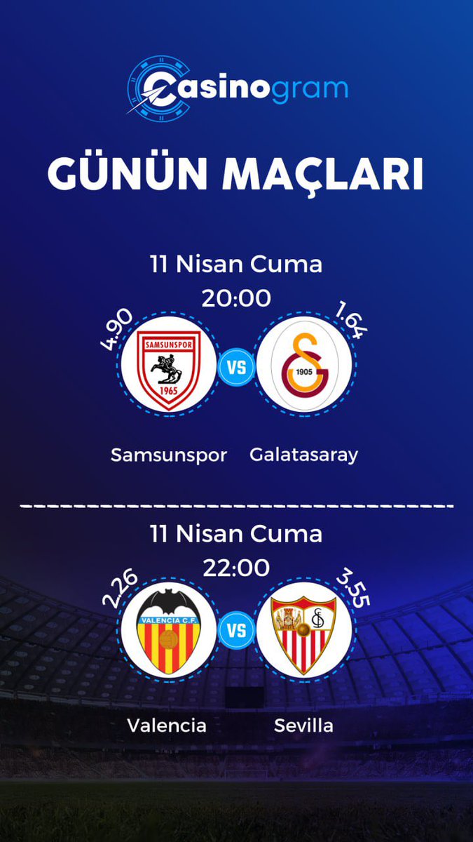casinogramtr's tweet photo. 🔥 Günün Maçları En Çekici Oranlarla Casinogram'da!🏆

🕘 Maçlar:
20:00 Samsunspor - Galatasaray
22:00 Valencia - Sevilla

100 TL Deneme Bonusu! 🎉
20.000 TL Hoş Geldin Bonusu! 📺
%20'ye varan Spor Kayıp Bonusu! 🏆

🔥 LİNK BİODA 🔥

#Casinogram #GününMaçı #Süperlig #Laliga https://t.co/xtdd8MAgvP