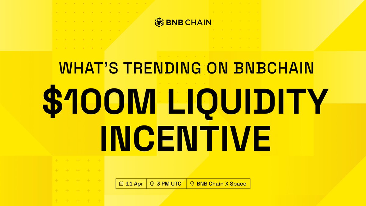 Come join our What's Trending on BNB Chain Space later today!

We'll be talking all things $100M Liquidity Incentive for CEX Listings and taking a look at what's happening in the BNB Chain ecosystem 👇 

🗓️ Apr 11
⏰ 15:00 UTC
🔗 x.com/i/spaces/1OyJA…
