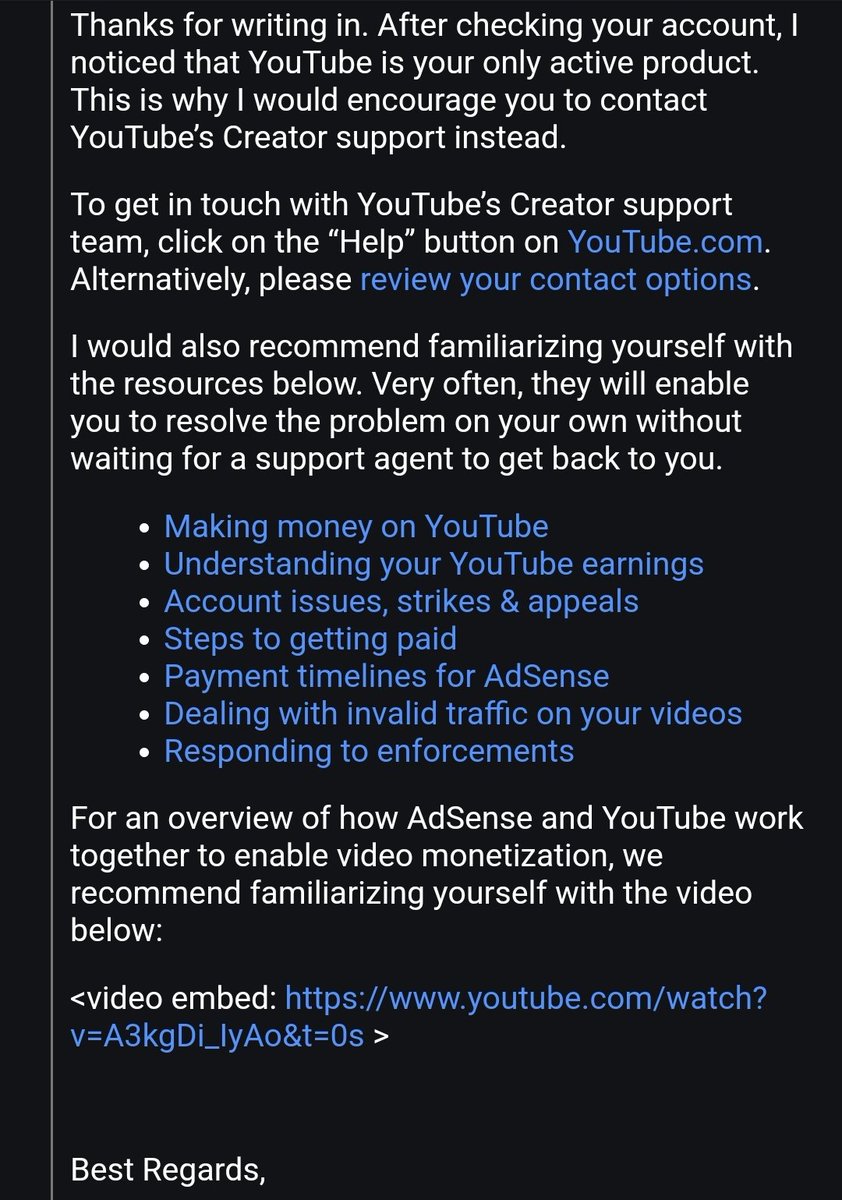 ShaharTomer's tweet photo. @TeamYouTube This was the response, about a day after filing the form where you uploading an id for address verification. Then after going to YouTube help, they sent me back to the exact same form https://t.co/76nQ0MUHuJ