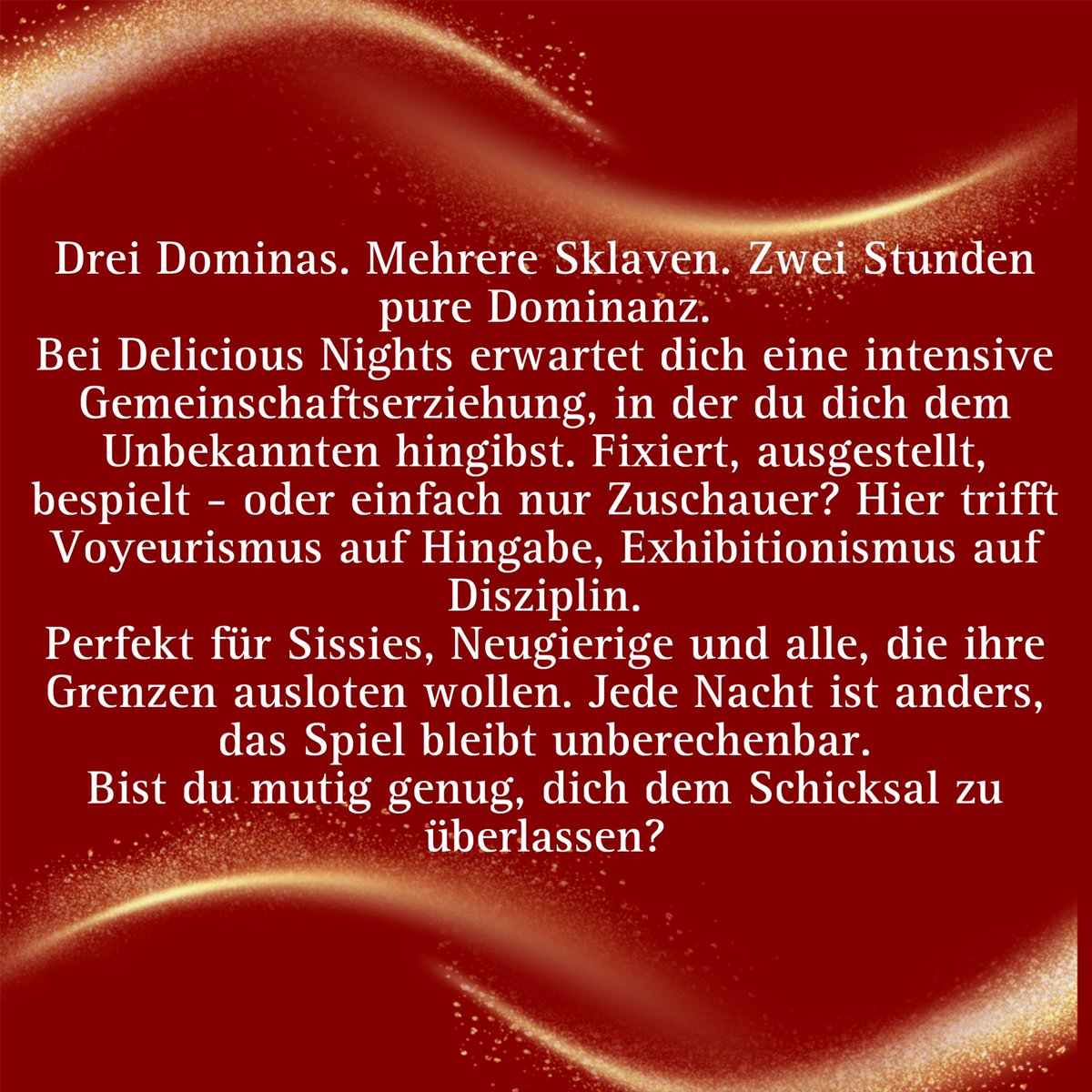 Miss Maya Mortale || 18.03🎁 (@missmayamortale) on Twitter photo ‼️ DELICIOUS NIGHTS ‼️
🗓️Today - 11.04
📍Karlsruhe <a href="/BueroFuenfKA/">Büro Fünf</a>
mit <a href="/LadyRianaLuxor/">Domina Riana Luxor</a>, <a href="/FeyaFortis/">Domina Feya Fortis</a> & <a href="/MissMayaMortale/">Miss Maya Mortale˚ ༘♡ Findom & Femdom</a> ‼️ DELICIOUS NIGHTS ‼️
🗓️Today - 11.04
📍Karlsruhe <a href="/BueroFuenfKA/">Büro Fünf</a>
mit <a href="/LadyRianaLuxor/">Domina Riana Luxor</a>, <a href="/FeyaFortis/">Domina Feya Fortis</a> & <a href="/MissMayaMortale/">Miss Maya Mortale˚ ༘♡ Findom & Femdom</a>