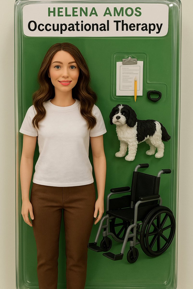 HelenaAmos_OT's tweet photo. Have you seen the trend, we couldn’t resist making our OT Barbie 💚 and I couldn’t leave out Barnaby 🐶 he writes all my reports with me #occupationaltherapy https://t.co/7cse9UK6E4