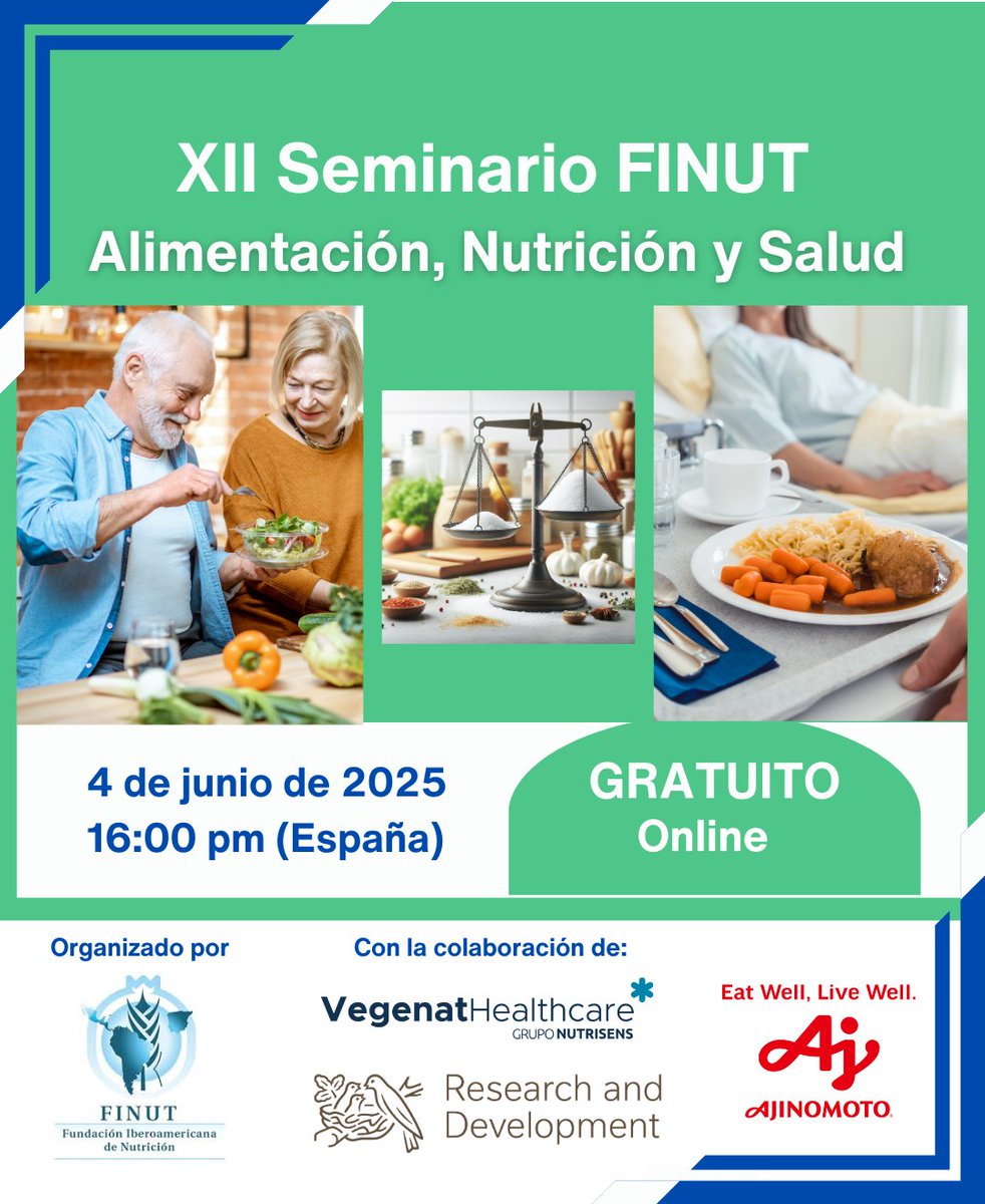 🎓🍎 ¡Más información de valor para ti!
🔬💚 Únete al XII Seminario FINUT ANyS: Alimentación, Nutrición y Salud
📅 Fecha: 4 de junio de 2025
🕓 Hora: 16:00 (España)
🌐 Modalidad: 100% Online
💸 GRATUITO

👉 Inscríbete aquí:
🔗 finut.org/webinars/https…