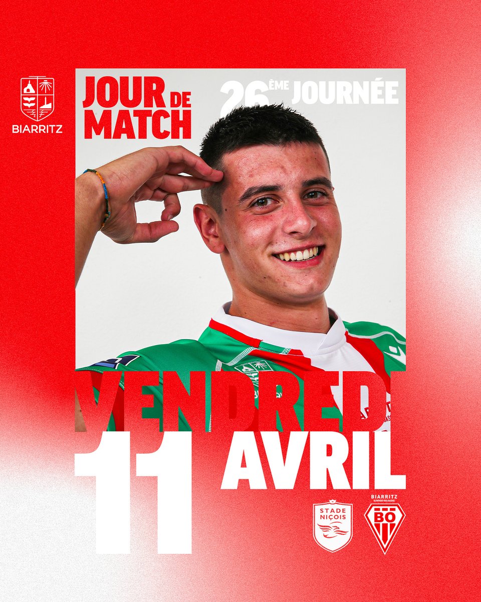 BOPBweb's tweet photo. 🔴 𝙅𝙊𝙐𝙍 𝘿𝙀 𝙈𝘼𝙏𝘾𝙃 ⚪
🤝 @Ville2Biarritz

🏆 @rugbyprod2
🗓 26ème journée
💥 @stadenicois
🏟 Stade Marcel Volot
⌚ 19:30
☀ 14°

#SNBO | #BOPB | #AupaBO https://t.co/riBjCOdbRD