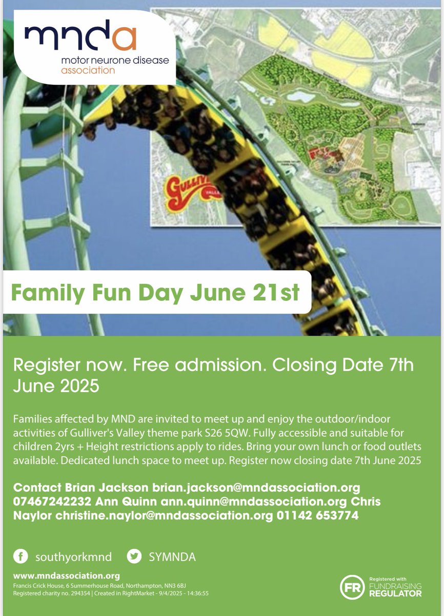 FAMILY FUN DAY 🎢🍭

Join us for a fun filled family day! 

📍Gulliver’s Valley Theme Park S26 5QW 
🗓️Saturday 21st June 2025 

Register your interest now with free admission! The closing date to register is the 7th June. 

Looking forward seeing many of you there 🎢