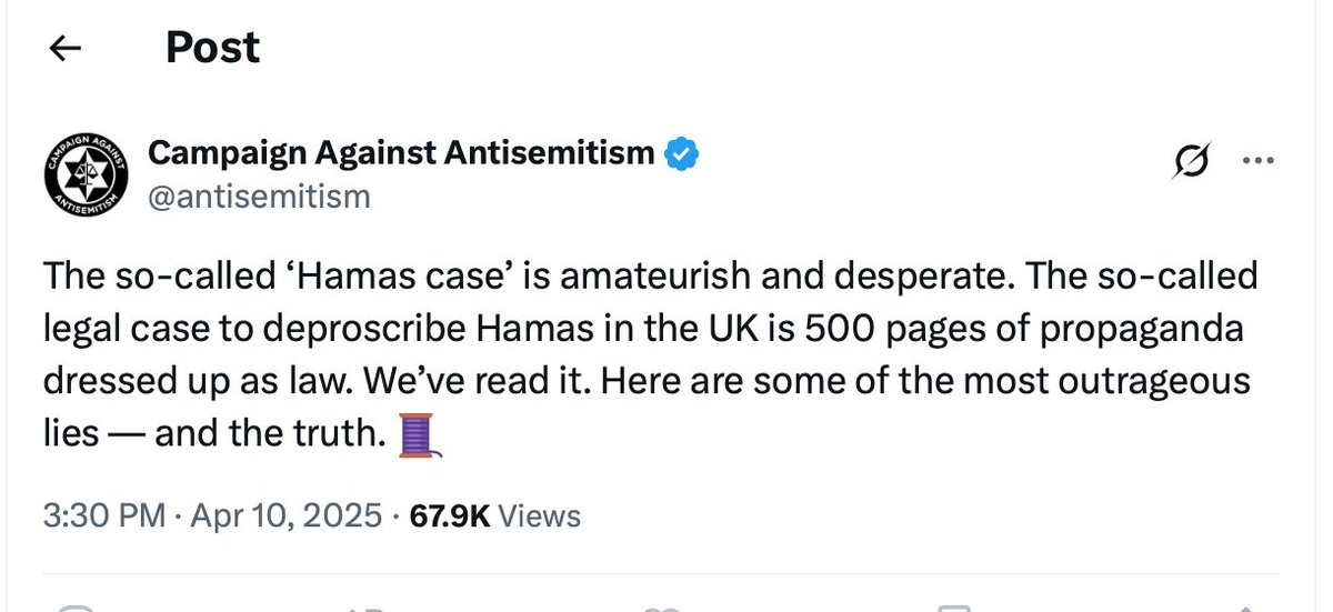 simonmaginn's tweet photo. The self-styled 'charity', @antisemitism, posted a screed in 2022 (link below) where they describe Corbyn as 'the antisemitic former leader of the [Labour} party' and try it on with #muralgate.
I think we can safely disregard anything they may have to say about Hamas.
#ItWasAScam https://t.co/1Pkj9itZhb
