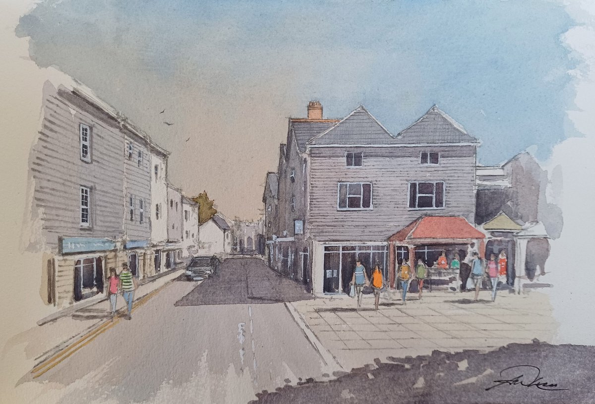 LucasPaintings's tweet image. " Down the High Street ", Totnes, England 
watercolour sketch, I hope you enjoy

#watercolor #painting #totnes #architecture