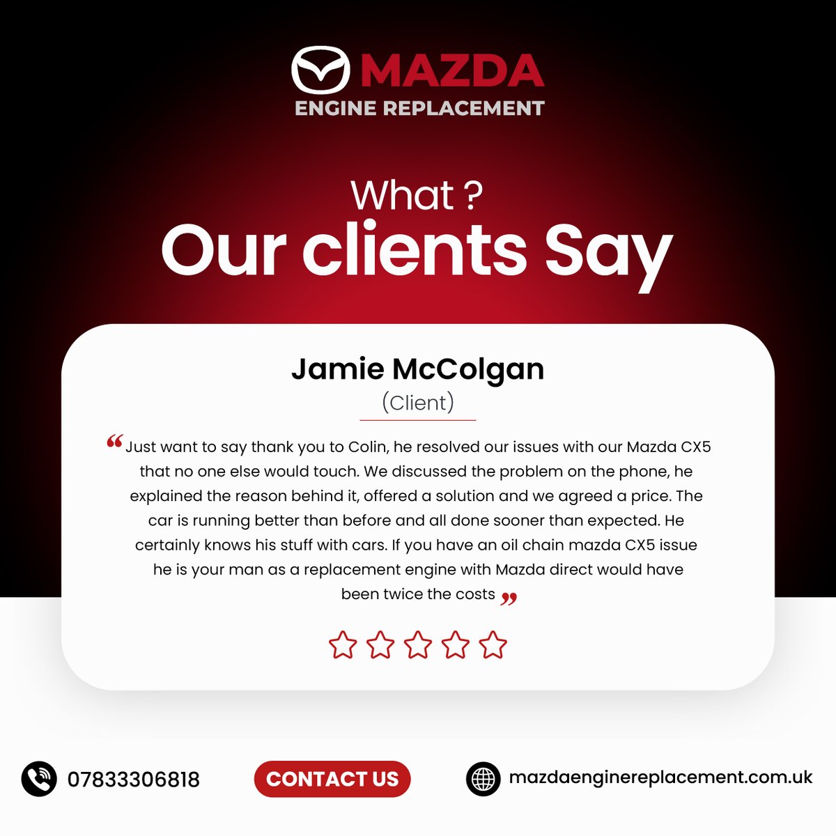 ColinHagan3's tweet photo. Thank you, Colin, for your expert Mazda engine repairs! Your knowledge and skill saved time and money. 🚗
#ThankYou #MazdaEngine #HappyCustomer #MazdaCX5 #Mazda6 #AutoRepair #MazdaFix #EngineReplacement #MazdaService #CarCare #DriveSafe #MazdaPerformance #ReliableMechanic https://t.co/pnEeupypv2