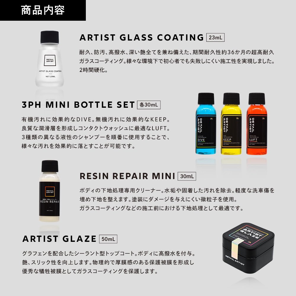 【新品】DIY硬化型ガラスコーティングセット DETAIL ARTIST 新品】DIY硬化型ガラスコーティングセット DETAIL ARTIST-セール