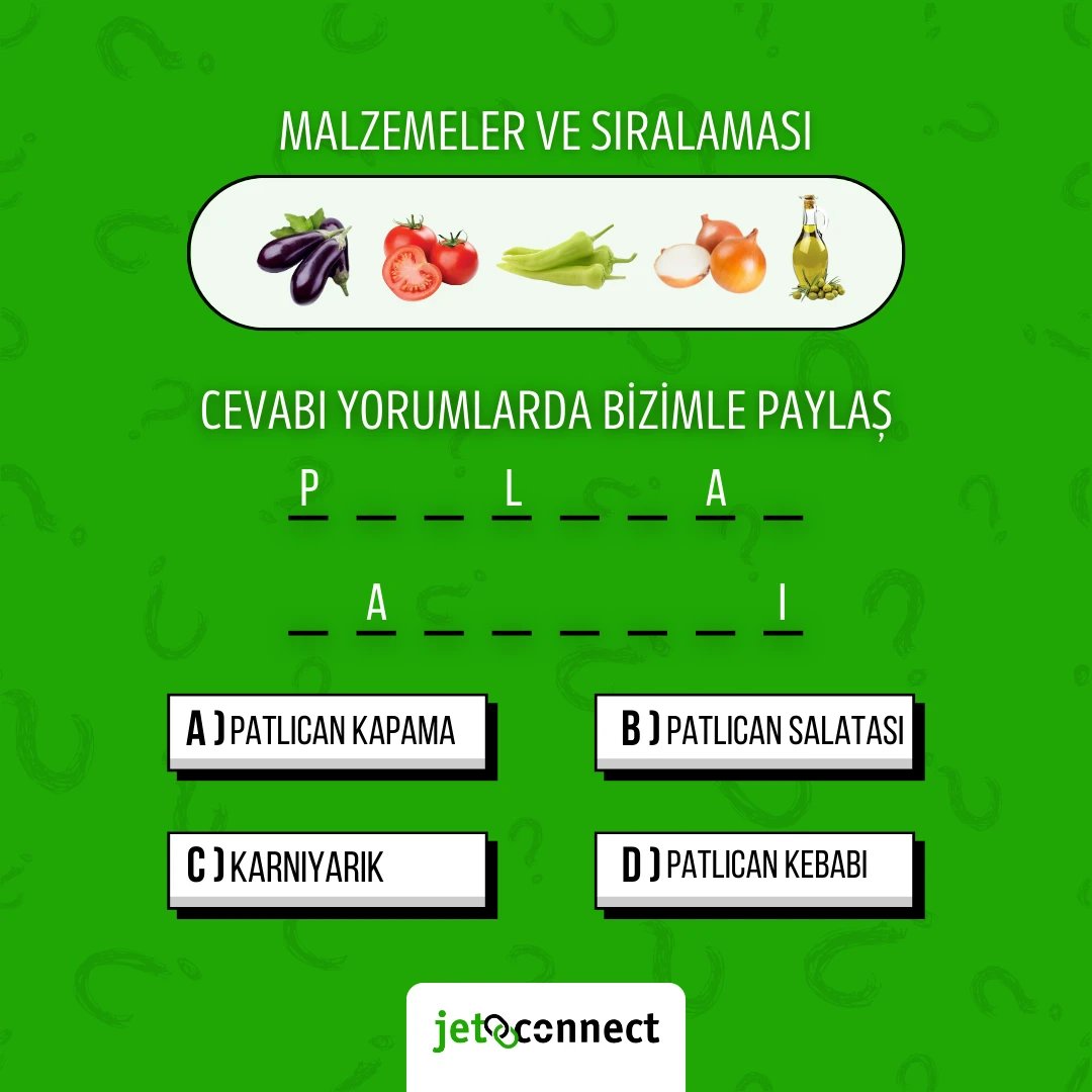jetconnectapp's tweet photo. Bu malzemelerle hangi nefis yemek hazırlanır? Doğru cevabı bulup yorumlara yaz! 🍆🍅 Lezzetli bilginle fark yarat! 😋👇

#jetoconnect #lezzetsorusu #patlıcan #yemektahmini #mutfakoyunu #tahmingelsin #anadolulezzetleri #sebzeyemekleri #yemekbulmacası #gurmekeyfi https://t.co/XUjX0c4QgR