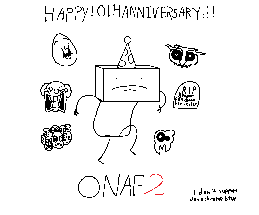 MemesrfunnyLMAO's tweet photo. Happy 10 Year Anniversary to one of the best fnaf fangames ever made lmao (I do not support nor condone anything Jonochrome has done in any way shape or form btw ) #onaf #ONAF #onenightatflumptys #fnaf #fnaffanart #FiveNightsAtFreeddys #Anniversary #fnaffangame #onaf2 https://t.co/t382eGbNMc