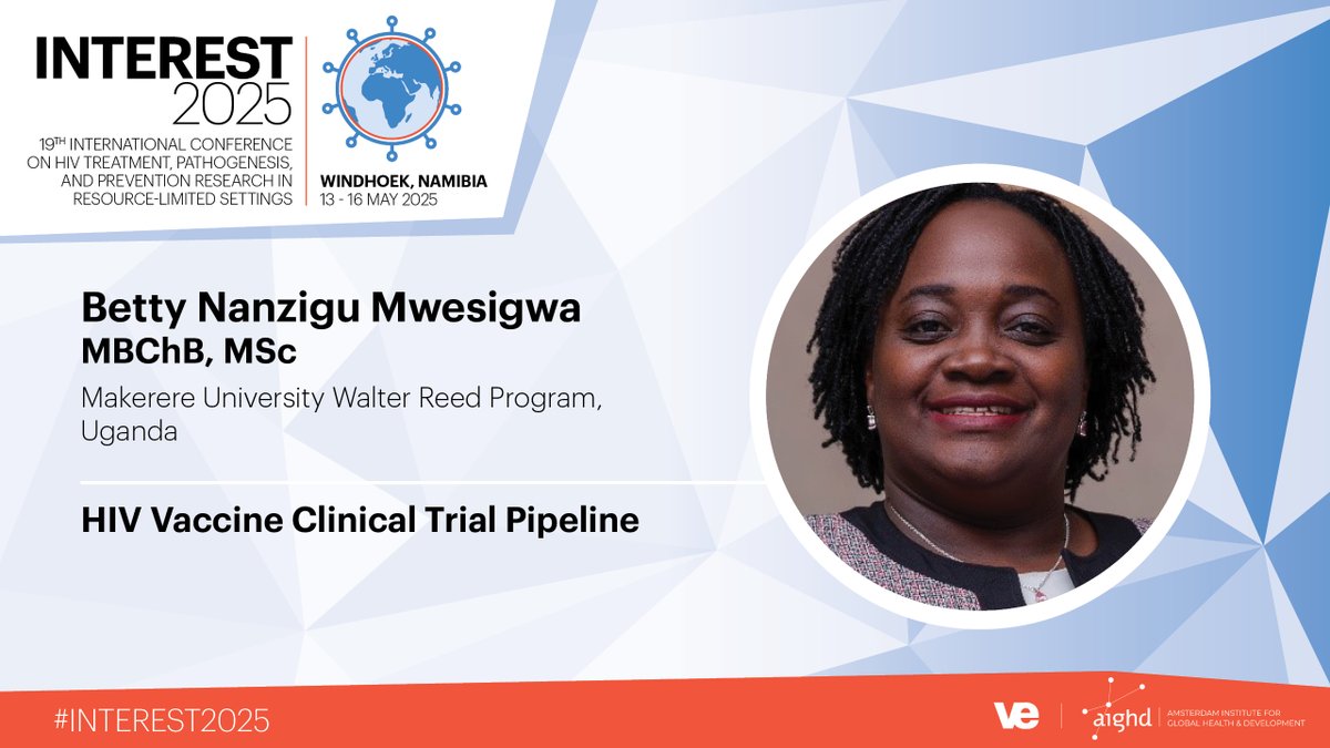 INTERESTconf's tweet image. Betty Nanzigu Mwesigwa from @Makerere University&apos;s Walter Reed Program will be joining us in this year&apos;s #INTERESTConference where she will discuss the #HIVVaccine #ClinicalTrialPipeline!

Register for INTEREST here: interestworkshop.org/registration/