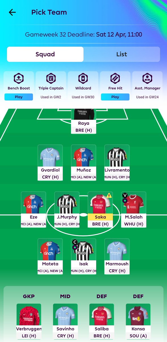 iambaahnz's tweet photo. @FPL_Harry BB this week or next! More doubles next week but think bench looks good this week... Rogers tempting but not sure who for https://t.co/7QVSvrscid