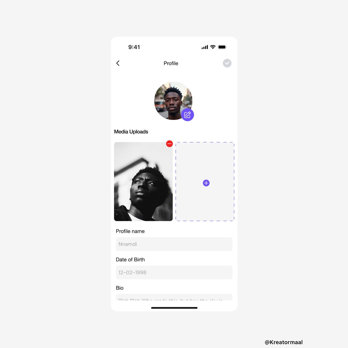 kreatormaal's tweet photo. Profiles aren't just bio pages-they're the center of clarity, control, and connection.
Heartly's profile screen brings it all together: personal info, dating prefs, bookmarks, privacy
#UIUX #UDesign #MobileApp #DatingApp #ProductDesign #HeartlyApp #BuildinPublic
-End of series https://t.co/gfVAi9sfDt
