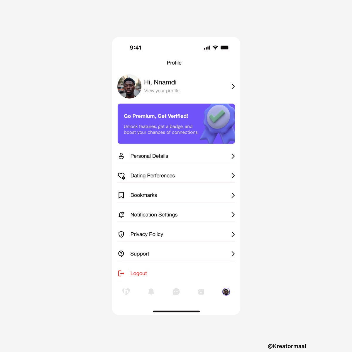 kreatormaal's tweet photo. Profiles aren't just bio pages-they're the center of clarity, control, and connection.
Heartly's profile screen brings it all together: personal info, dating prefs, bookmarks, privacy
#UIUX #UDesign #MobileApp #DatingApp #ProductDesign #HeartlyApp #BuildinPublic
-End of series https://t.co/gfVAi9sfDt
