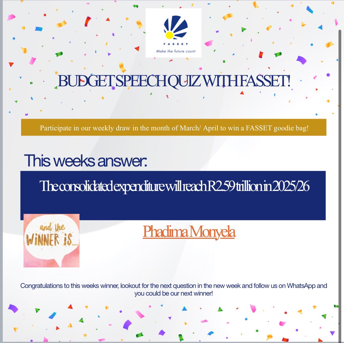 Congratulations to this week’s winner, lookout for the next question in the new week. Follow us on WhatsApp Channel whatsapp.com/channel/0029Va… and you could be our next winner.

#budgetspeechquiz