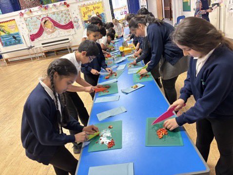 MrsIkram_AMPA's tweet photo. Children in Year 4 Eco club loved baking pizzas this week. We improved our chopping skills and talked about the  nutritional value of different food that we eat.
@AbbeyMead_TMET @EcoSchoolsLCC https://t.co/rB4qKgLrvt