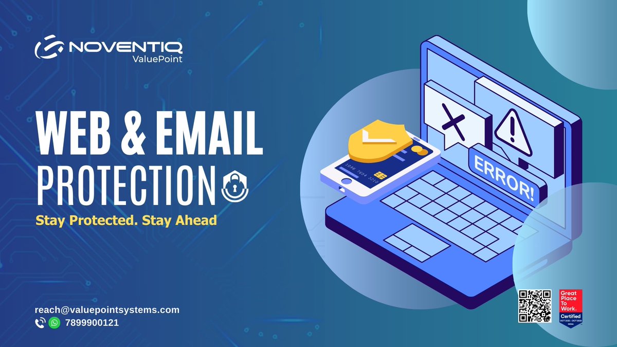 valuepointsys's tweet image. Cyber threats are everywhere — phishing, malware & ransomware are just a click away.Protect your business with advanced Web & Email Security from @valuepointsys .
Stay secure. Stay connected.
#CyberSecurity #EmailProtection #WebSecurity #NoventiqValuePoint #SecureBusiness