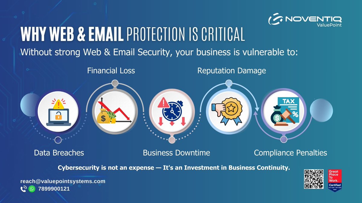 valuepointsys's tweet image. Cyber threats are everywhere — phishing, malware & ransomware are just a click away.Protect your business with advanced Web & Email Security from @valuepointsys .
Stay secure. Stay connected.
#CyberSecurity #EmailProtection #WebSecurity #NoventiqValuePoint #SecureBusiness
