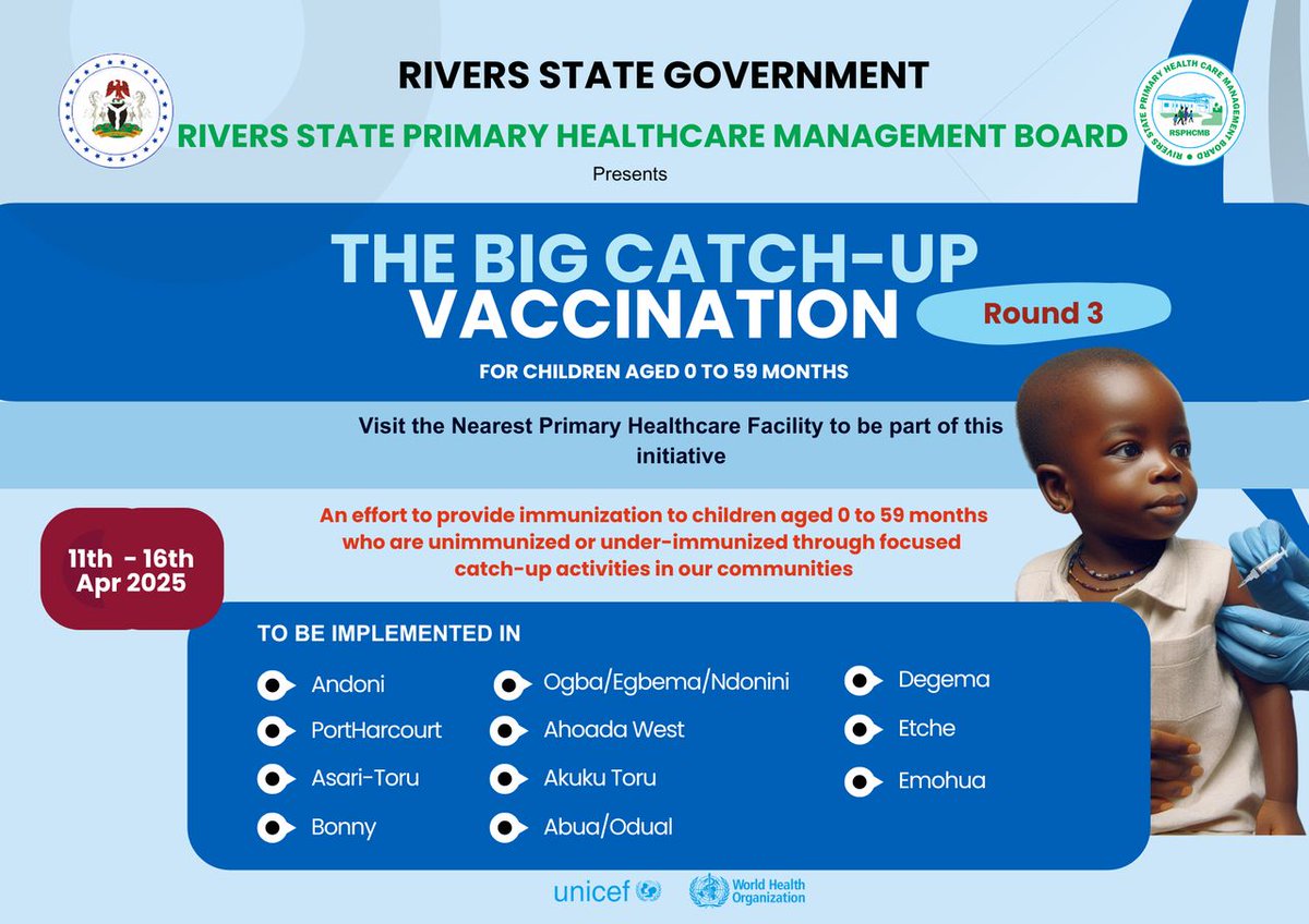 rivers_phcmb's tweet photo. THE BIG CATCH-UP 3!

Who's ready? We are.

Take advantage

#Health4AllRivers 
#Immunization https://t.co/HAN1z6Hi7h