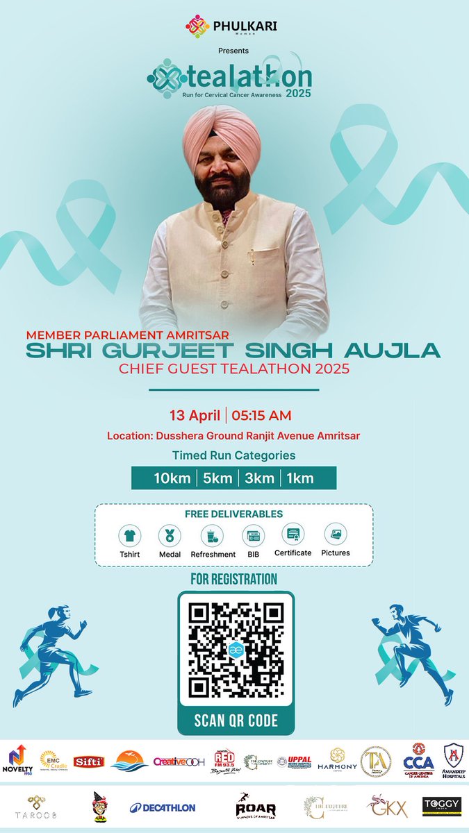 IPhulkari's tweet image. #Run for a #cause at #Tealathon2025!
13 April | 5:15 AM | #Amritsar
With Chief Guest @GurjeetSAujla 
Free T-shirt, Medal &amp;amp; more!