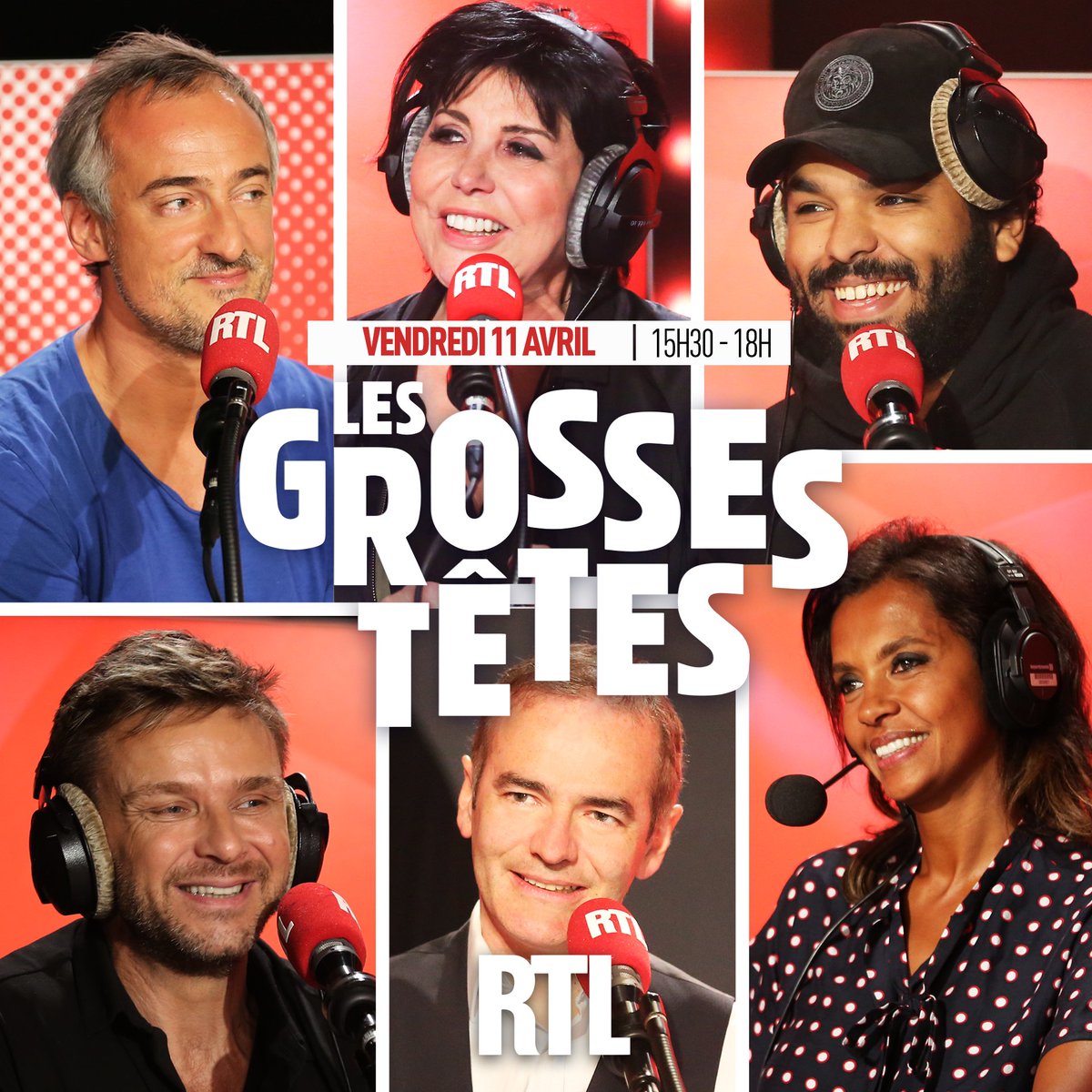 GrossesTetesRTL's tweet image. 📻🤩🎙️ Bonjour à tous ! Découvrez vos Grosses Têtes à Nice de ce vendredi 11 avril ! Autour de Laurent @ruquierofficiel  aujourd'hui :

🎤 #LianeFoly
✈️ @KEVMITNICKK_PR
🌳 @KarineLMOff 
📺 @SebastienThoen 
📖 @FranckFerrand 
😂 #AZ

⏰ Coup d'envoi de l'émission : 15h30 sur #RTL