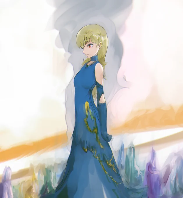 ドレスの女性 + あんまり調子よく作業できなくてアップする機会を逃していた怪物のお絵 
