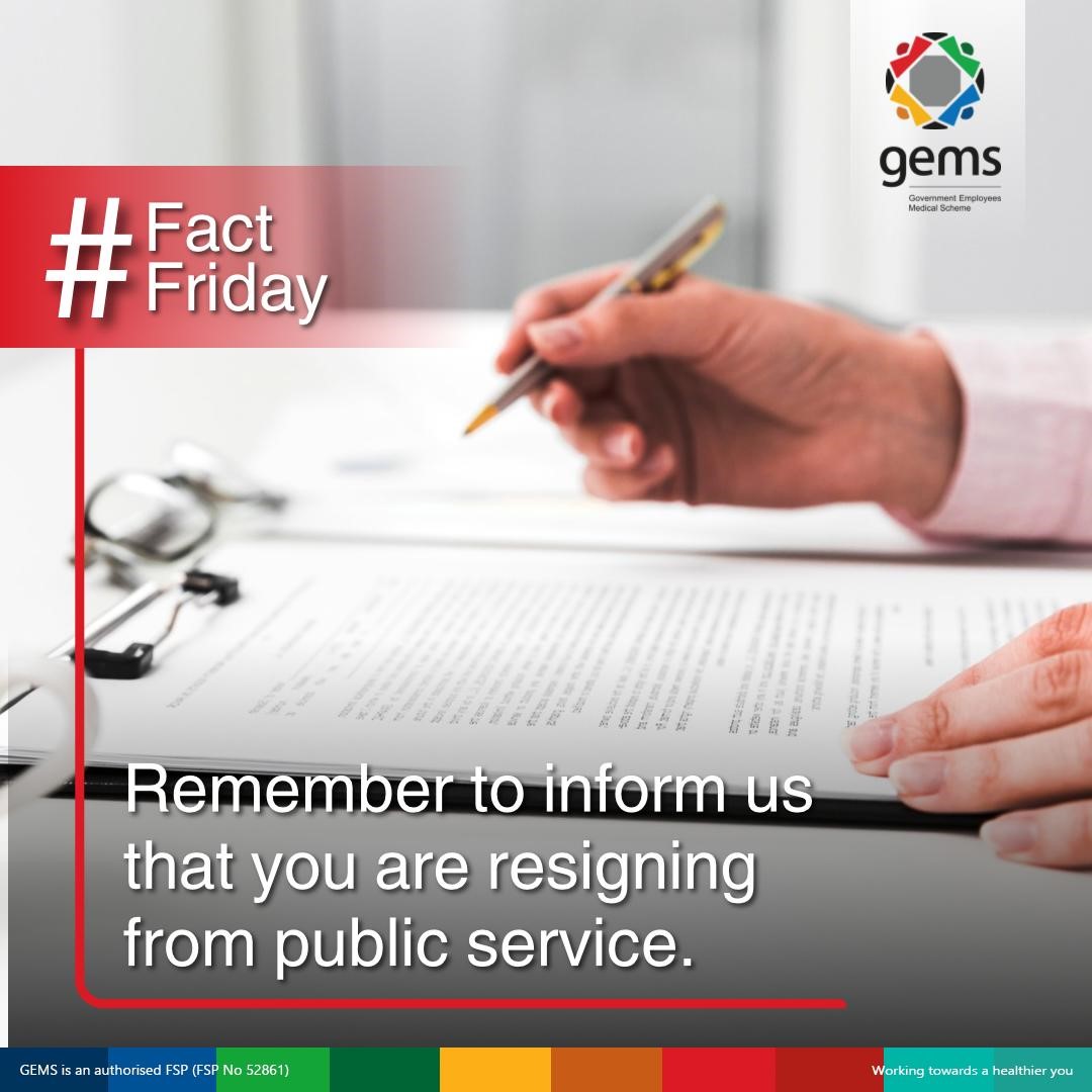 Remember to let us know that you are resigning from public service. Resignation from the scheme must be in writing because a notice period is applicable. It is important to note that the subsidy you previously received would no longer be applicable following your resignation from