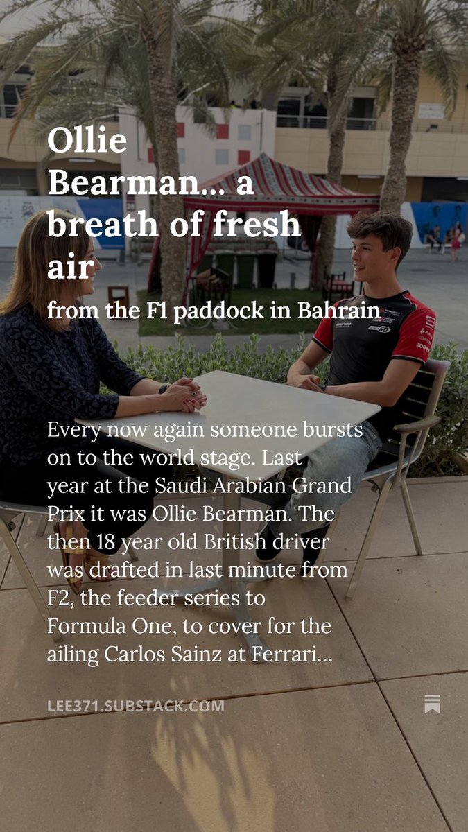 Read latest column here #F1 #BahrainGP lee371.substack.com/p/ollie-bearma…