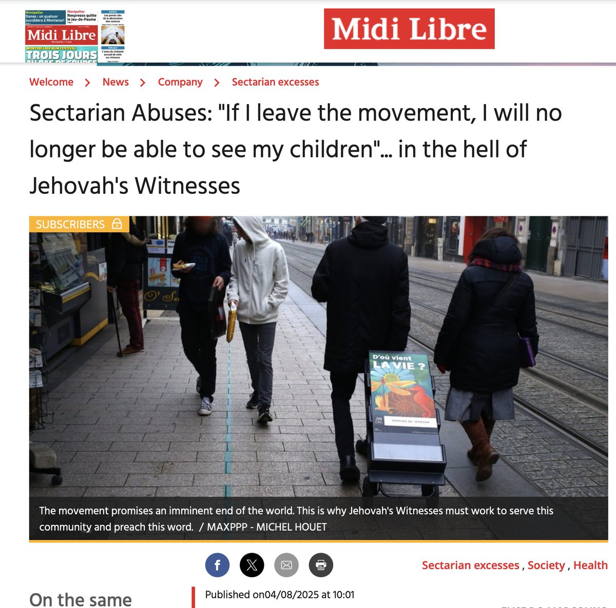 587bce's tweet photo. France. 04/08/2025.
Sectarian Abuses: "If I leave the movement, I will no longer be able to see my children". | 
Abusos sectarios: «Si dejo el movimiento, ya no podré ver a mis hijos»... en el infierno de los Testigos de Jehová
https://t.co/plNmJ31RLd https://t.co/DO95j5mTKl