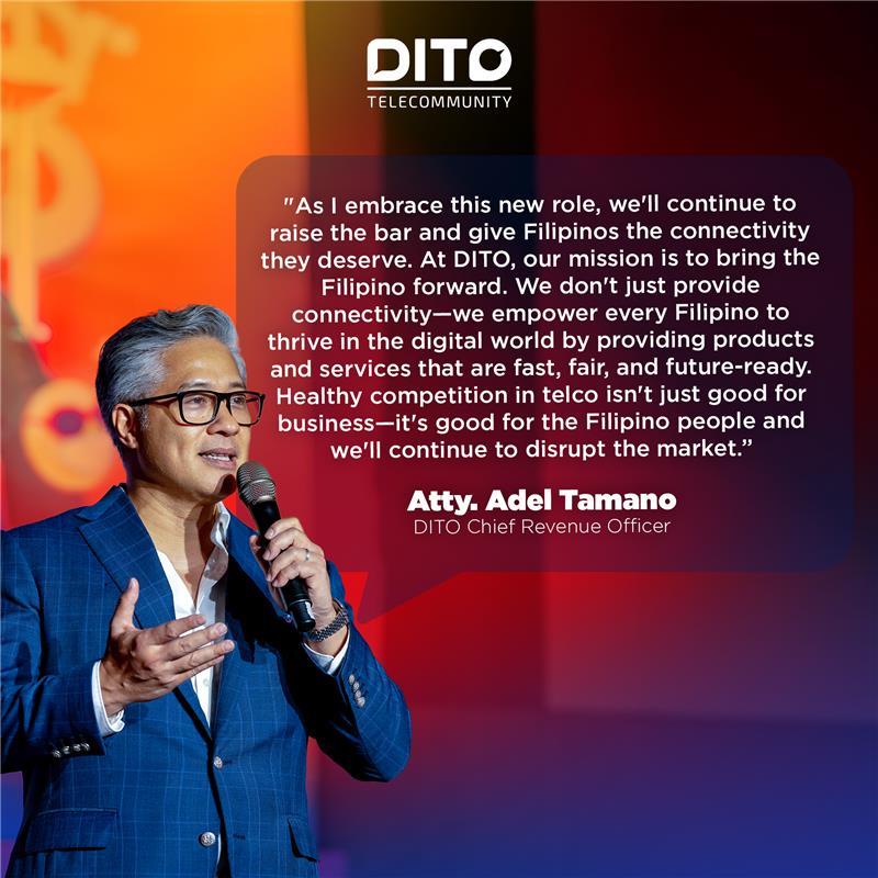 DITOphofficial's tweet image. As the new head of Consumer Business, Atty. Adel Tamano vows to carry on DITO’s mission to empower more Filipinos and continue to disrupt the market with inclusive and innovative products.

Congratulations, Atty. Adel! 🥳❤💙💛

#DITOtelecommunity #DITOph