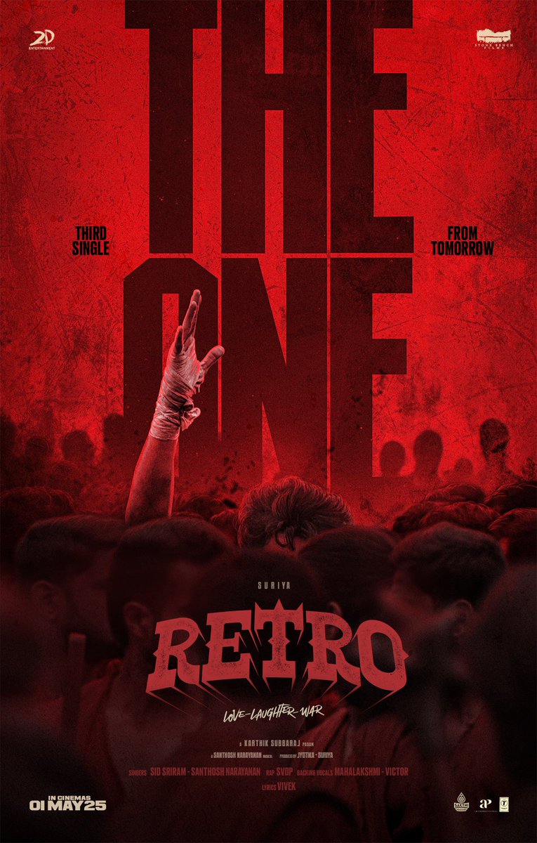 karthik subbaraj (@karthiksubbaraj) on Twitter photo Get Ready for a <a href="/sidsriram/">Sid Sriram</a> x <a href="/shanvdp/">SVDP</a> x <a href="/Music_Santhosh/">Santhosh Narayanan</a> x <a href="/Lyricist_Vivek/">Vivek</a> FIREWORKSπ₯π₯π₯
#TheOneSong from tomorrow
#Retro #TheOne
#LoveLaughterWar #RetroFromMay1 Get Ready for a <a href="/sidsriram/">Sid Sriram</a> x <a href="/shanvdp/">SVDP</a> x <a href="/Music_Santhosh/">Santhosh Narayanan</a> x <a href="/Lyricist_Vivek/">Vivek</a> FIREWORKSπ₯π₯π₯
#TheOneSong from tomorrow
#Retro #TheOne
#LoveLaughterWar #RetroFromMay1