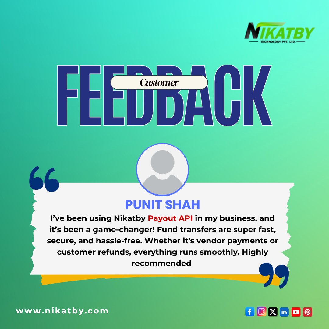 nikatby's tweet image. Punit Shah shares, "I’ve been using Nikatby Payout API in my business, and it’s a game-changer! Fund transfers are super fast, secure, and hassle-free.Highly recommended."
nikatby.com
#Nikatby #DigitalIndia #AEPSAPI #PayoutAPI #CustomerSuccess #MiniBanking