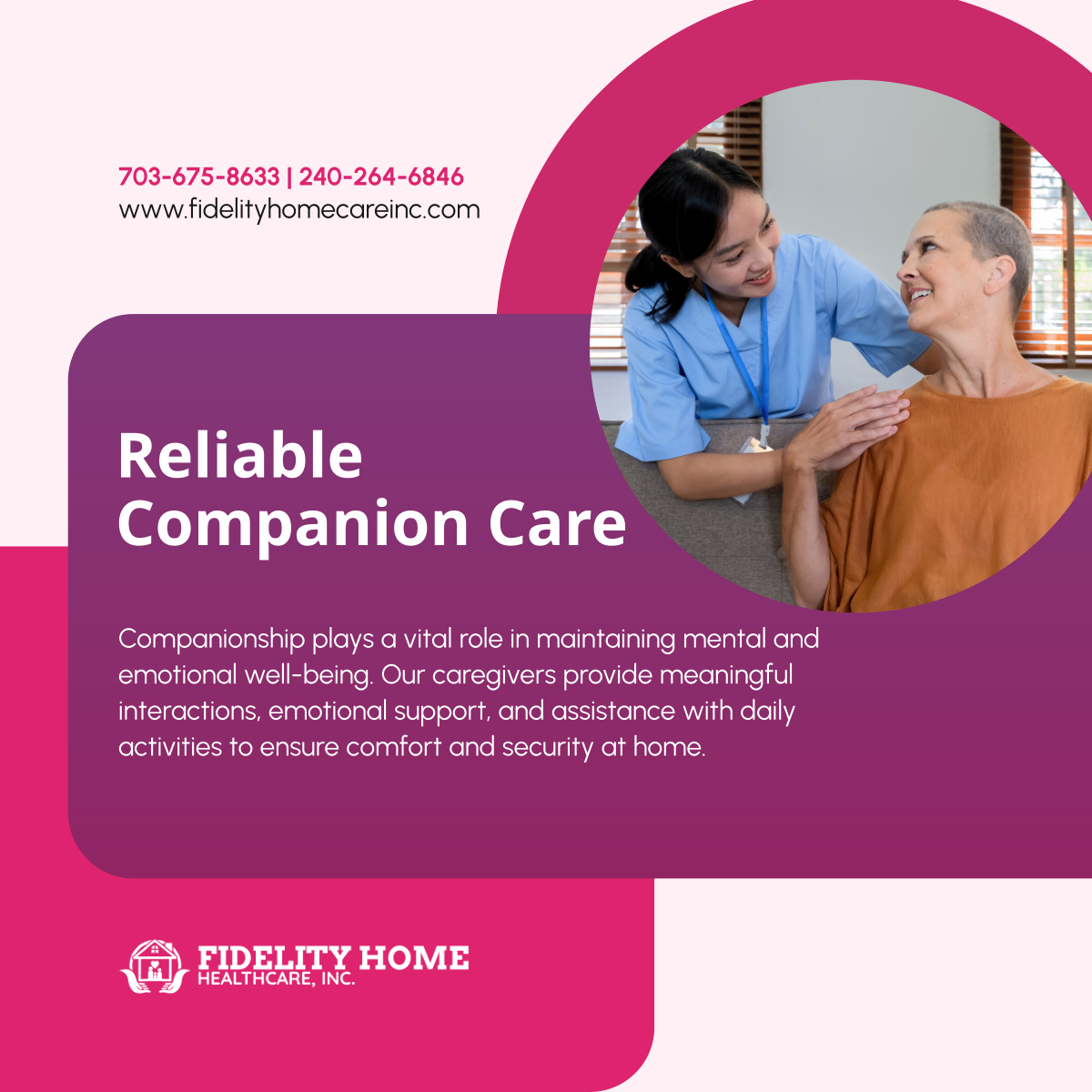 Fidelityhhc's tweet photo. Having a trusted companion can improve overall well-being and ease daily routines. Our caregivers offer companionship, emotional support, and assistance, making life at home more enjoyable.

#HomeHealthCare #LaurelMD #SeniorCompanionship https://t.co/G4d9SdNq1l