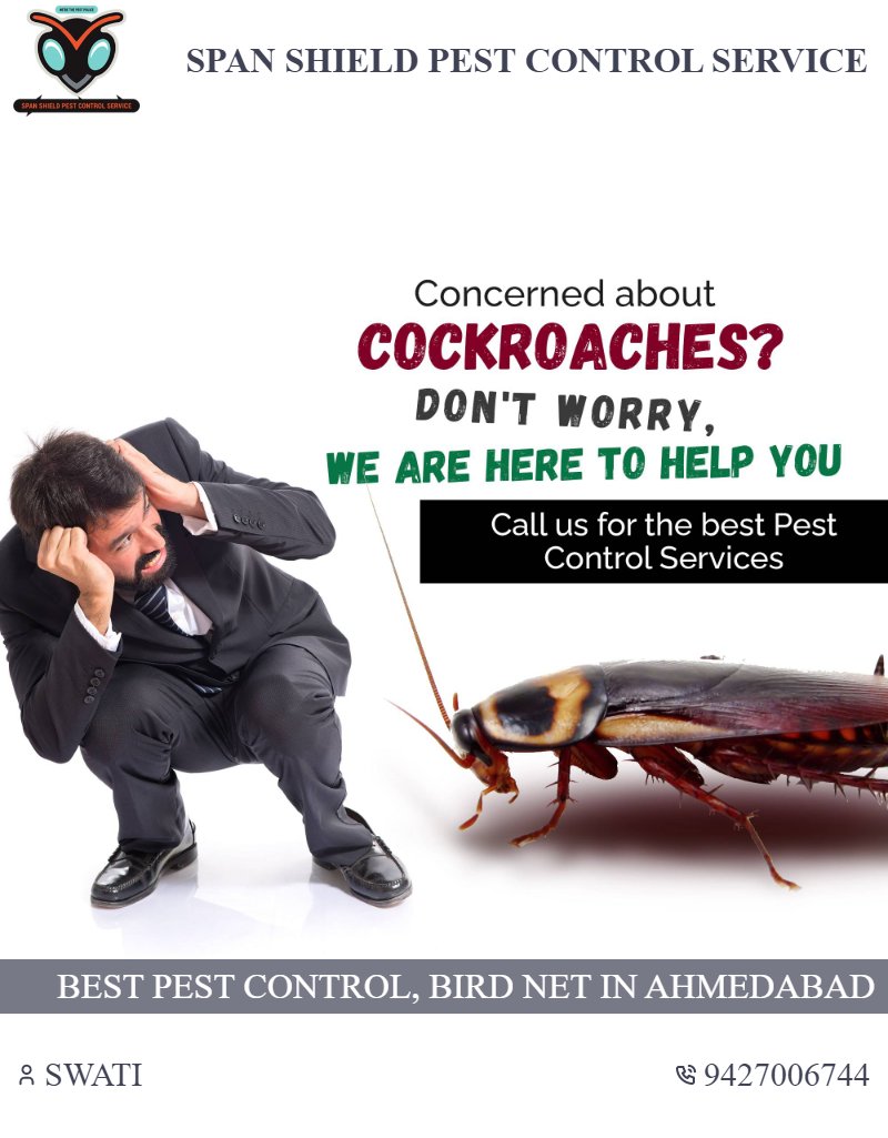 Spanshieldpest's tweet image. Cockroaches in your kitchen are more than just a nuisance – they can carry harmful bacteria! Protect your family and your home with Span Shield's expert pest control services in Ahmedabad. For the best pest control, just call Span Shield! #spanshield pestcontrolahmedabad.net