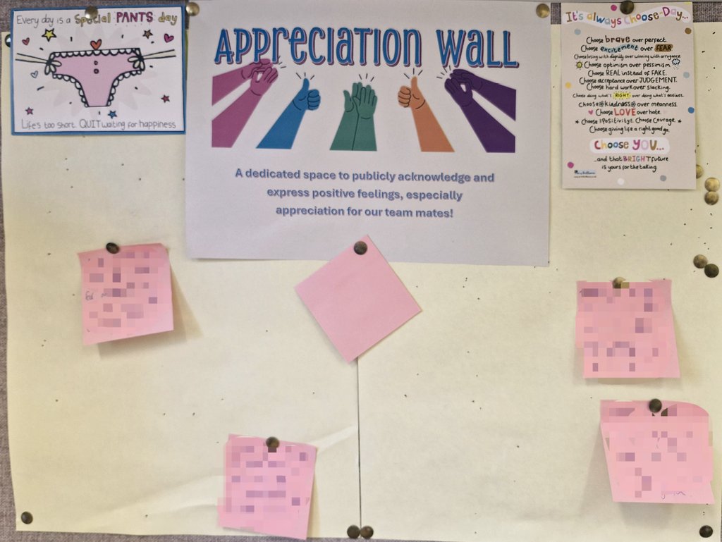 #StressAwarenessMonth #LeadWithLove Say hello 👋 to our new appreciation wall! Hoping to see it filled with #PositiveVibes and #Gratitude 🥰 
#MentalHealthAtWork 
#MentalHealthAwareness 
#Wellbeing