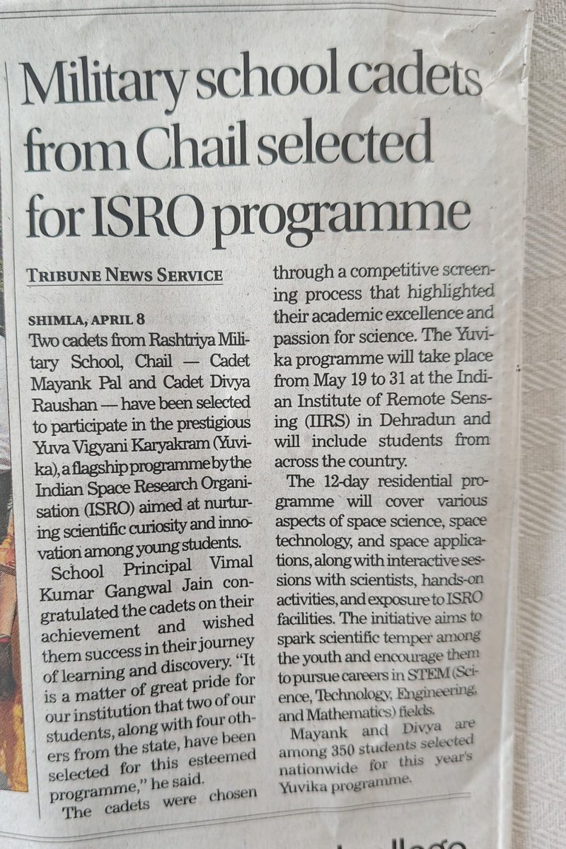 GeorgiansNorth's tweet photo. Military School cadets from Chail Selected for ISRO programme ! https://t.co/ZZREMfk0XB