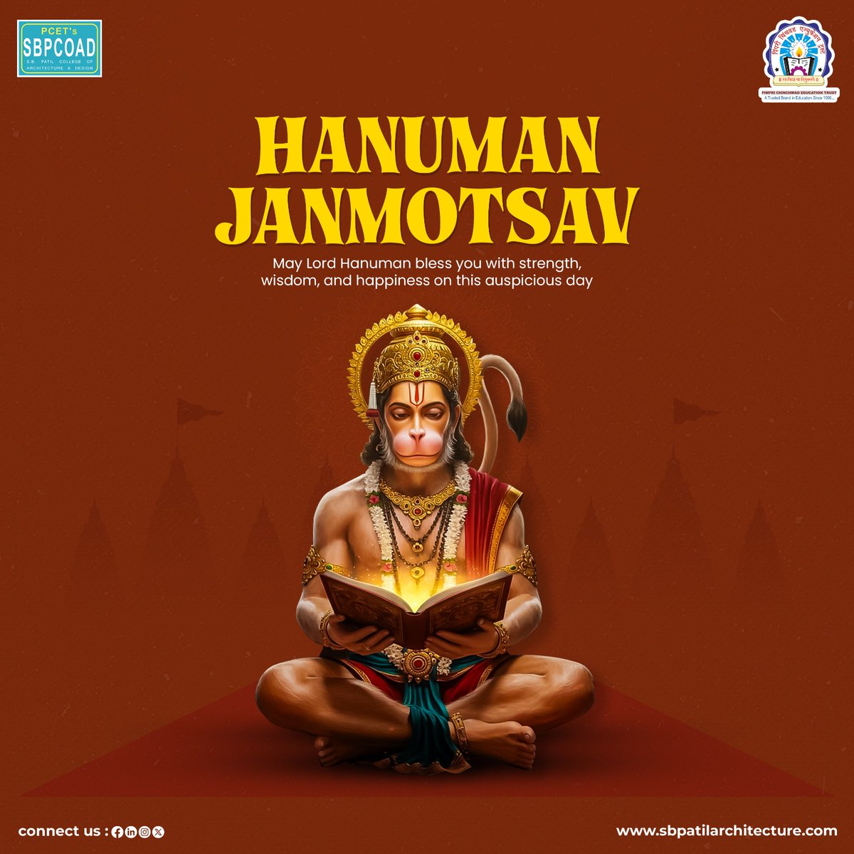 SBPCOAD's tweet photo. 🚩Devotee of Shri Ram, God of Power –May your life be blessed with the blessings of Hanuman.!
Warm wishes to everyone on the occasion of Shri Hanuman Janmotsav!
Jai Shri Ram, Jai Hanuman!🙏

#PCET #SBPCOAD #HanumanJanmotsav #JaiHanuman🚩 #हनुमानजन्मोत्सव #जयहनुमान #HanumanJayanti https://t.co/7v46QOF1op