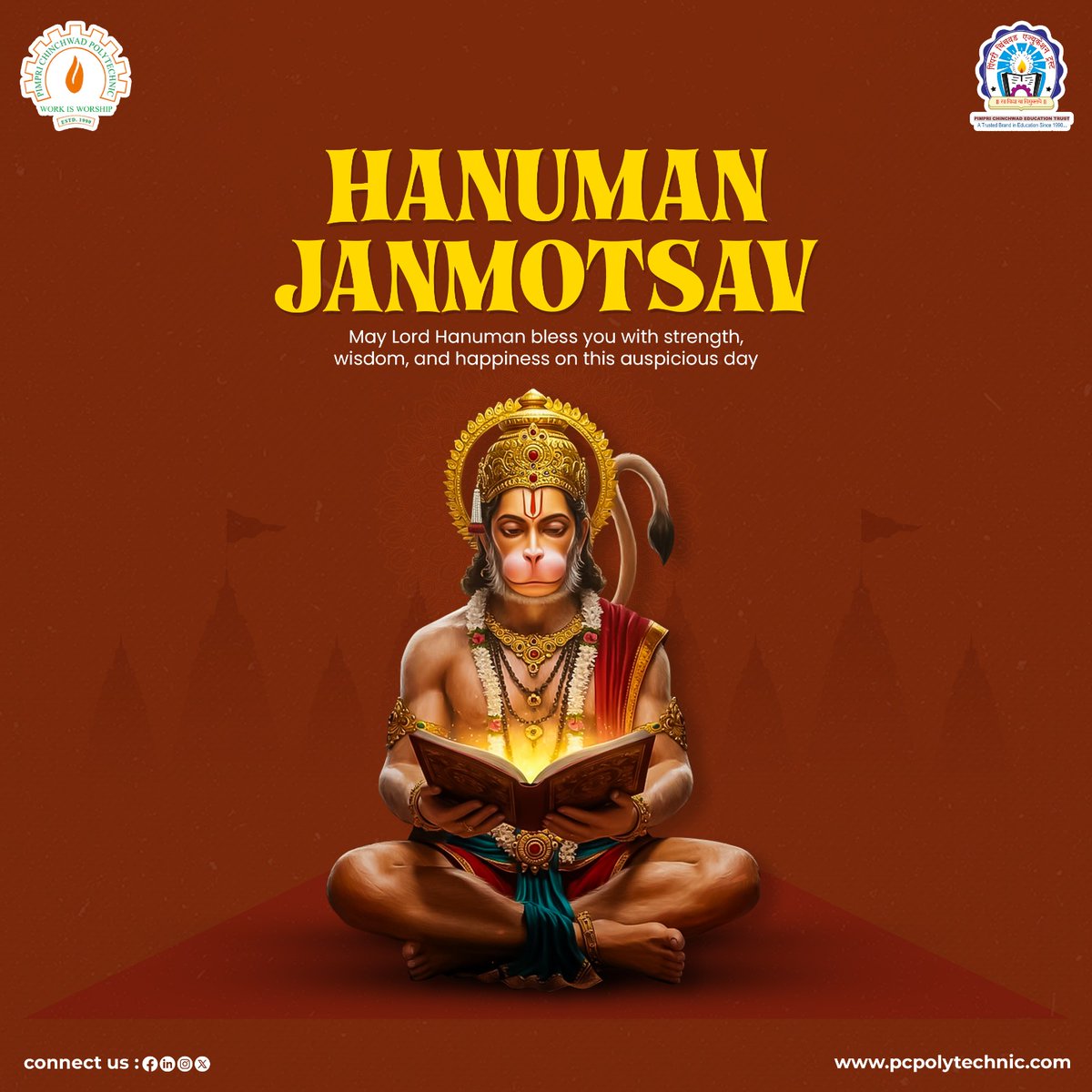 pcet_pcp's tweet photo. 🚩Devotee of Shri Ram, God of Power –May your life be blessed with the blessings of Hanuman.!
Warm wishes to everyone on the occasion of Shri Hanuman Janmotsav!
Jai Shri Ram, Jai Hanuman!🙏🔥

#PCET #PCP #HanumanJanmotsav #JaiHanuman🚩 #हनुमानजन्मोत्सव #जयहनुमान #HanumanJayanti https://t.co/zZOLrh6k2n