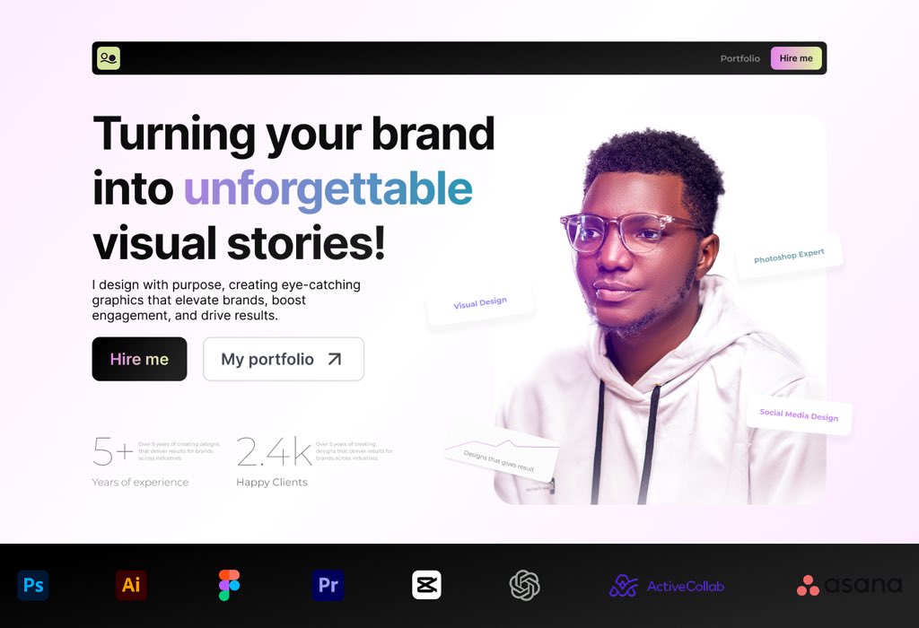 CarsinDesign's tweet photo. Time to start building on the UI/UX knowledge I gathered from @talgdhq in 2022 and start shipping (I love this term😂)

So, I designed this hero section for my portfolio to juggle my memory and get familiar with all the updates since then.

How can I make it better?🤲🏼 https://t.co/sRhVp9DdN5