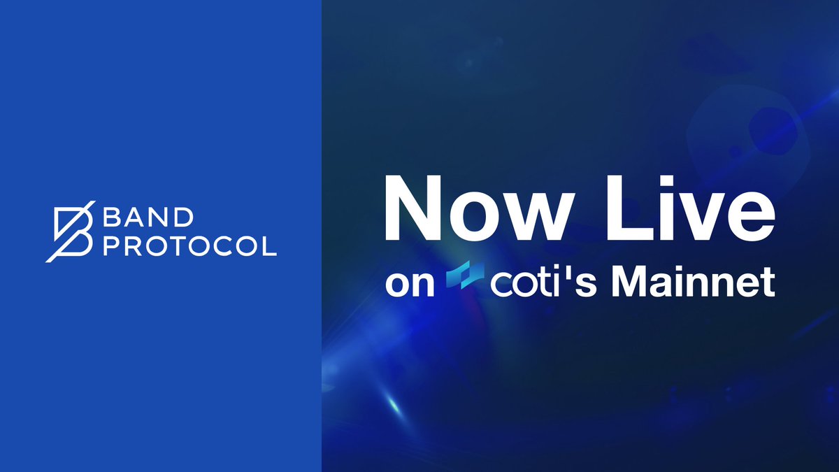 We're excited to announce that <a href="/BandProtocol/">Band</a> is now live on the COTI Mainnet!💫
Band Protocol delivers real-time, customizable oracle data feeds—now with built-in privacy!
A major step forward for secure, data-driven Web3 applications.
Read more 👉 cotinetwork.medium.com/band-protocol-…
$COTI