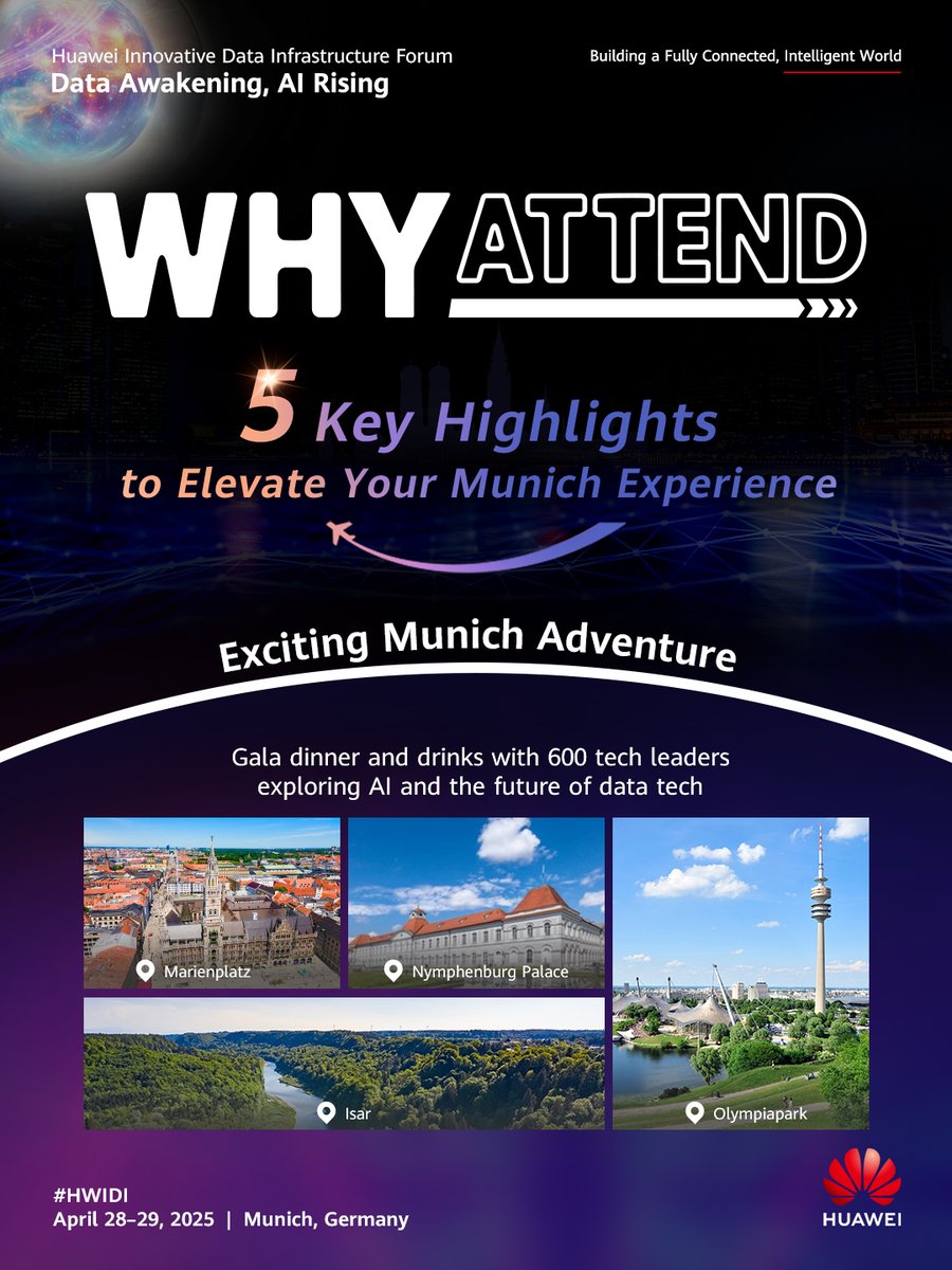 HuaweiEnt's tweet photo. Discover the #AIReadyDataInfrastructure at Huawei IDI Forum 2025. Join us for a rare blend of cutting-edge tech and Munich’s legendary hospitality, all crowned by a gala dinner. See you in Munich🍻: https://t.co/ZnrGQ9SLcw
#HWIDI #HuaweiStorage #DataAwakening #AIRising #innovation