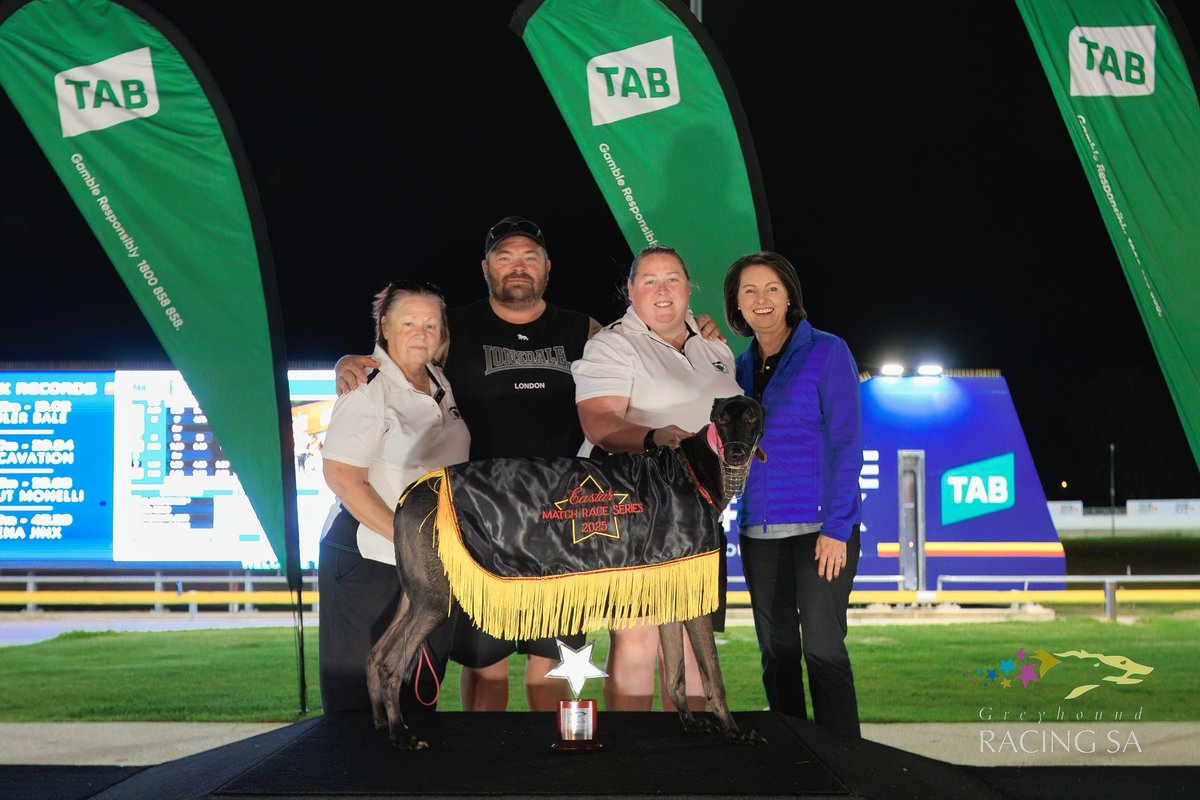 TheDogsSA's tweet photo. Congrats to Daintree Shady and trainer Lauren Harris for a stellar performance, clocking an impressive 30.29s to take out the 2025 Eastar Match Race.

This win earns Daintree Shady a well-deserved start in the $50k TAB AGRC Anniversary Cup on Thursday 24th April.

#weloveourdogs https://t.co/QQDgFAyUwS