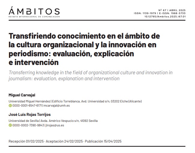 ¿Cómo influye la cultura organizacional en la capacidad innovadora de las redacciones? En este paper explicamos el proyecto en el que estamos trabajando investigadores de <a href="/UniversidadMH/">UMH</a>, <a href="/unisevilla/">Universidad de Sevilla</a> y <a href="/uc3m/">UC3M</a>. Trabajo elaborado con <a href="/rojastorrijos/">José Luis Rojas Torrijos</a>: sftpinstitu.us.es/revistas/Ambit…