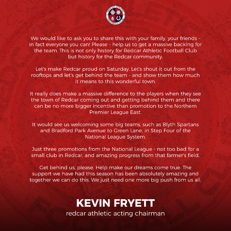 redcarathleticf's tweet photo. A plea from our Chairman ✍️