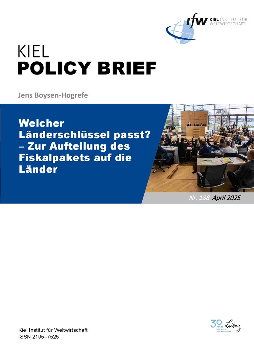 Kiel Institute (IfW Kiel) (@kielinstitute) on Twitter photo Wie soll das #Fiskalpaket fair auf die Länder verteilt werden? Neuer Kiel Policy Brief von <a href="/HogrefeJens/">Jens Boysen-Hogrefe</a>:
• Infrastrukturmittel nach Einwohnerzahl
• Kreditaufnahme nach Finanzkraft
• Klare, nachvollziehbare Länderschlüssel
Hier die Details 👉 ifw-kiel.de/de/publikation… Wie soll das #Fiskalpaket fair auf die Länder verteilt werden? Neuer Kiel Policy Brief von <a href="/HogrefeJens/">Jens Boysen-Hogrefe</a>:
• Infrastrukturmittel nach Einwohnerzahl
• Kreditaufnahme nach Finanzkraft
• Klare, nachvollziehbare Länderschlüssel
Hier die Details 👉 ifw-kiel.de/de/publikation…