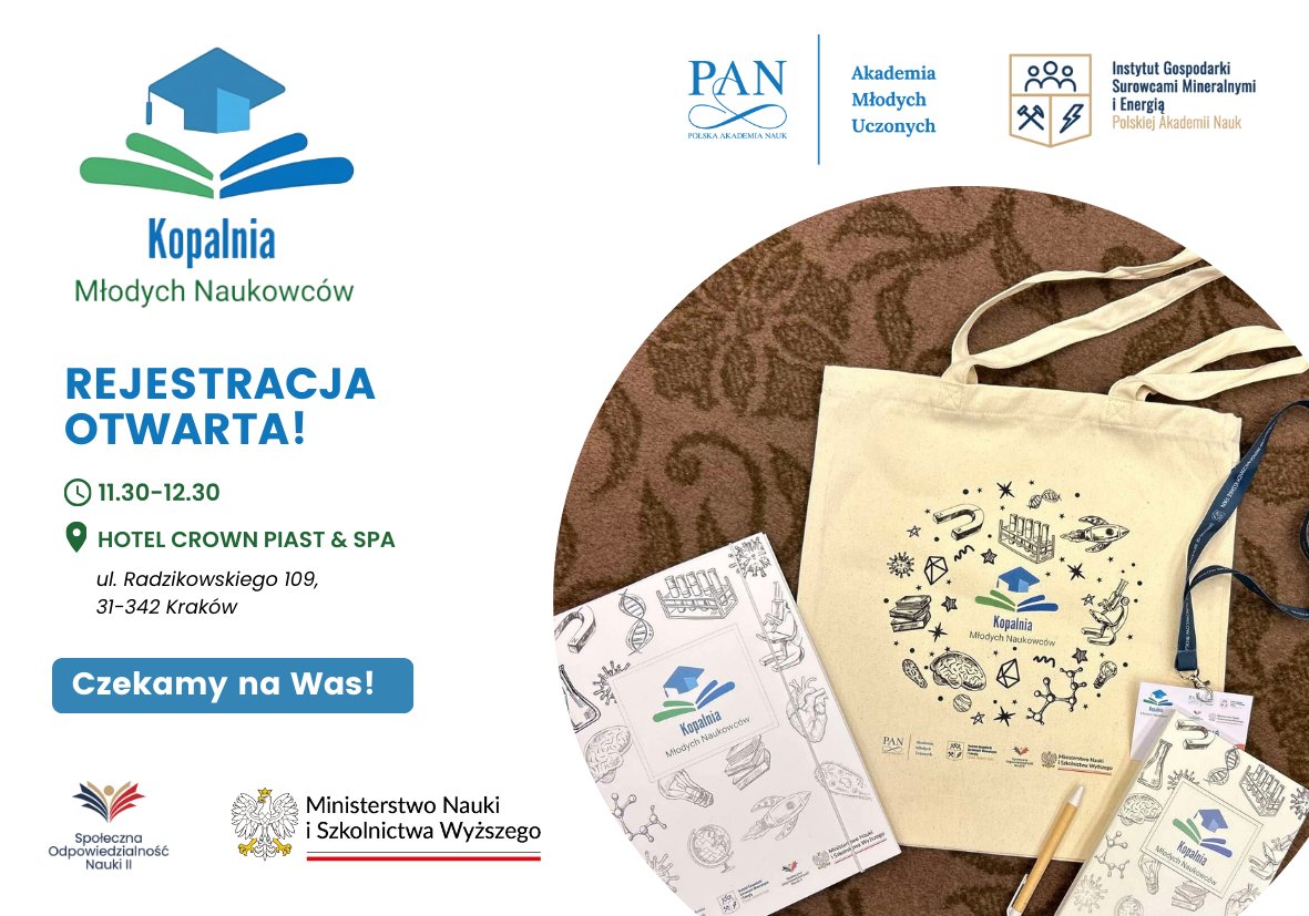 📢 Startujemy! Dziś w Krakowie inaugurujemy projekt Kopalnia Młodych Naukowców🔬💡

To ogólnopolska inicjatywa dla uczniów szkół ponadpodstawowych – mentoring z naukowcami i warsztaty o pracy badawczej.

👉 min-pan.krakow.pl | amu.pan.pl

#KMN #MNiSW