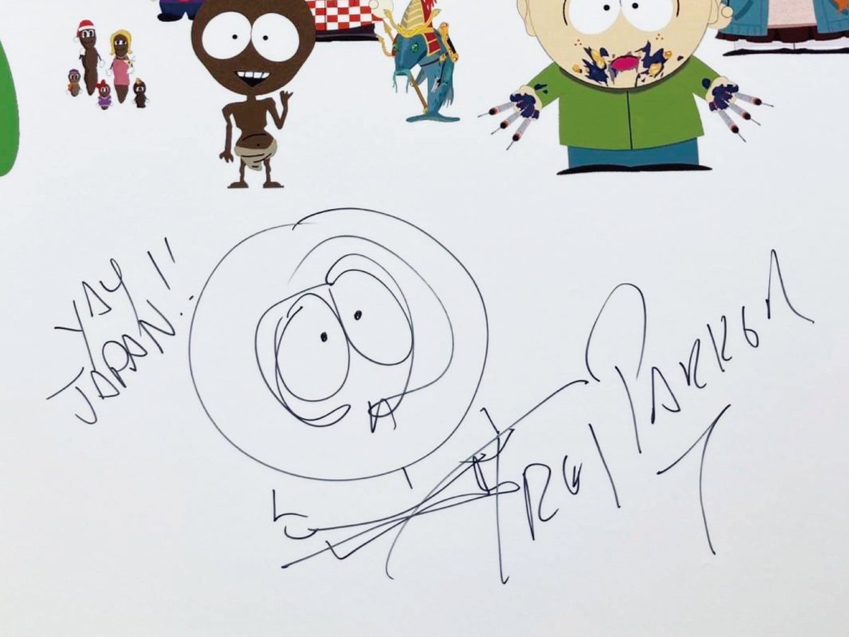 BlackBalloon_mt's tweet photo. ■SOUTH PARK POP-UP SHOP■現在開催中の「サウスパーク」ポップアップ・ショップにトレイ・パーカー氏が来場してくださり、パネルにサインを頂きました！ぜひ、この機会にポップアップショップへお越しください！

▼ポップアップショップ開催情報
開催期間：4/3（木）～5/12（月）
開催場所：ダイバーシティ東京プラザ2F　「Divercity+」

＃サウスパーク
＃SOUTHPARK
＃ブラックバルーンマーケット
＃blackballoonmarket