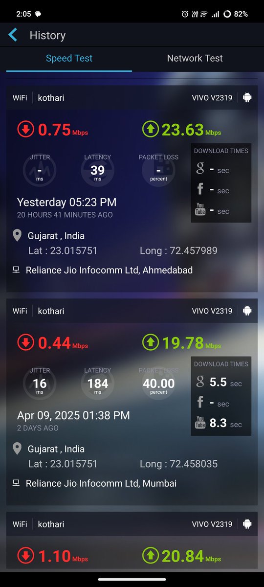 JenilKothari3's tweet photo. @JioCare @reliancejio Again i am facing same issue and this time it's been 2 days since I have raised a complaint and no one cares @JioCare @reliancejio.
Fed up with all the service providers.. first it's airtel and now it's Jio.
See this screenshots I've purchased 100mbps plan and getting 2mbps speed https://t.co/ozDLGxfDAT